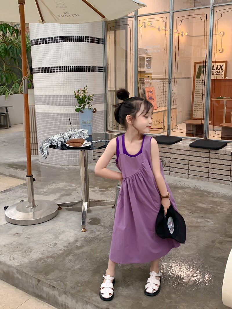 Girl's Purple Sleeveless Tank Dress Set