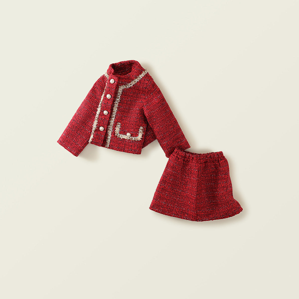 Girl's Thickened Quilted Chanel-Inspired Red Outfit