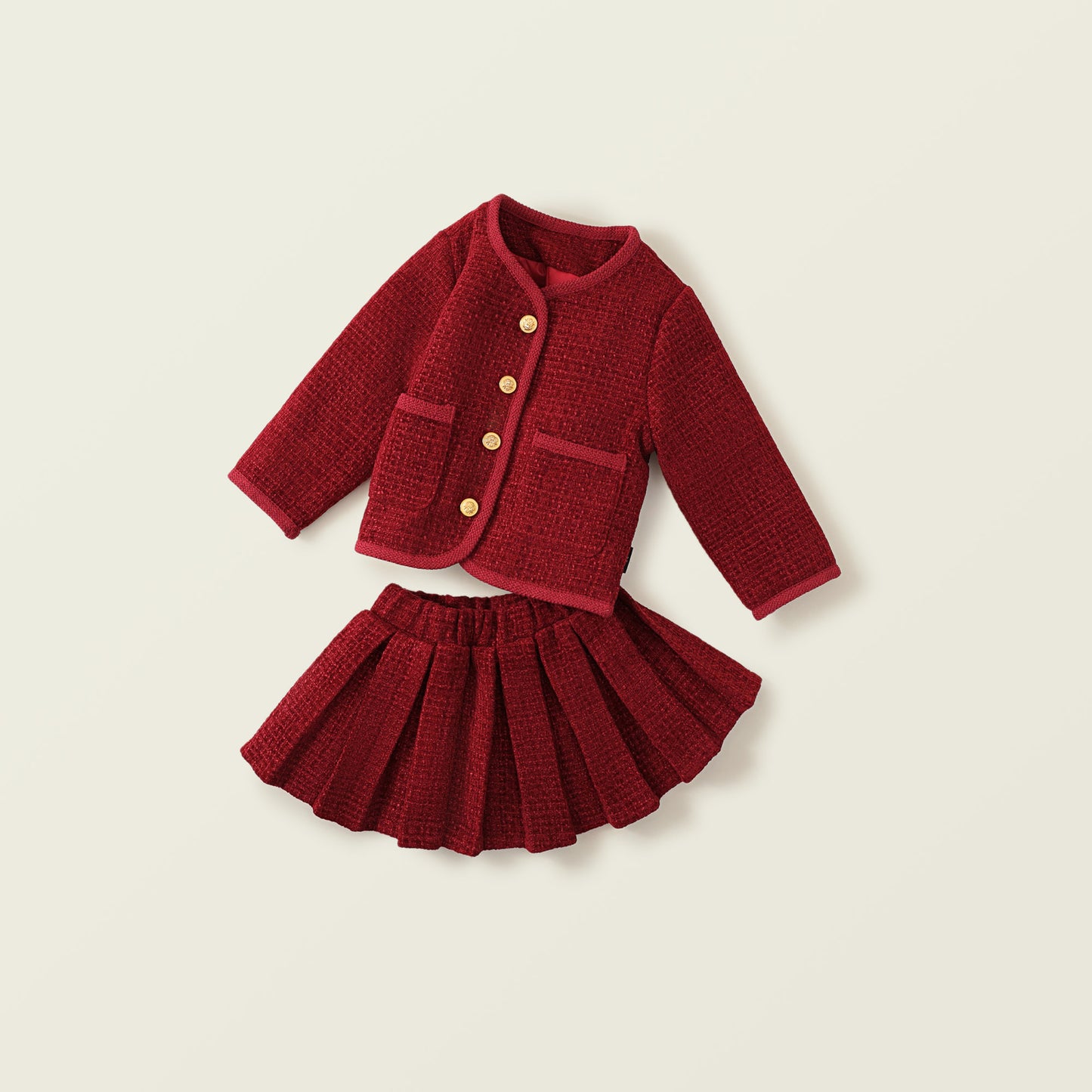 Girl's Autumn/Winter Quilted Red 2-Piece Outfit