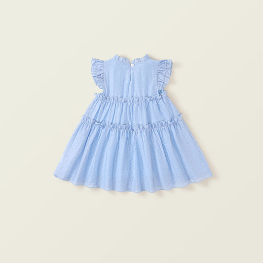Girl's Blue Lace Flare Sleeve Resort Dress