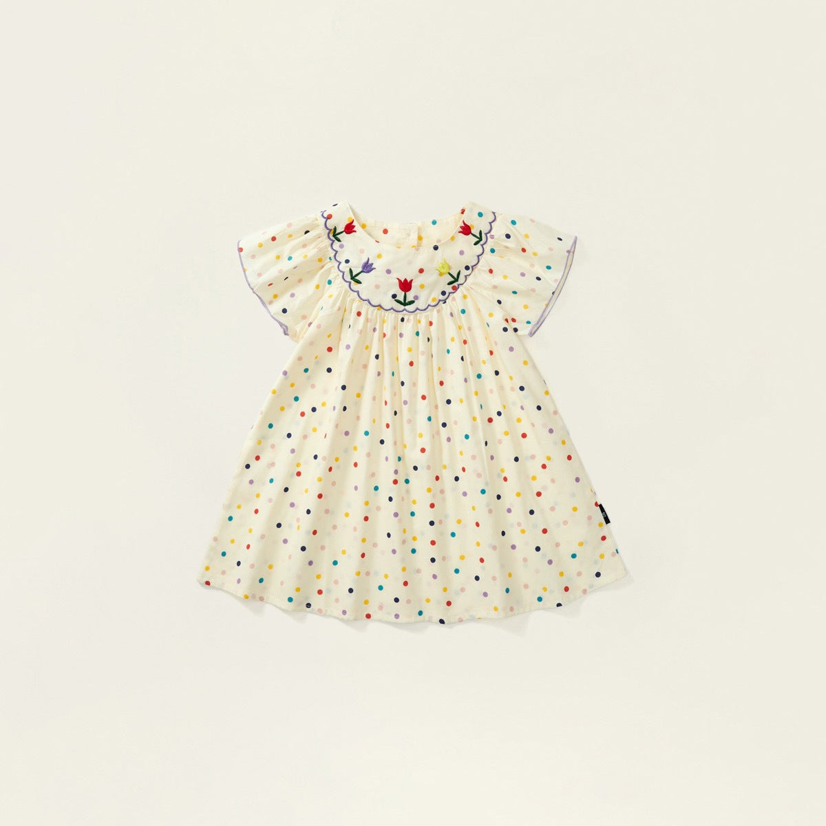 Girls' Colorful Polka Dot Dress with Lace Sleeves