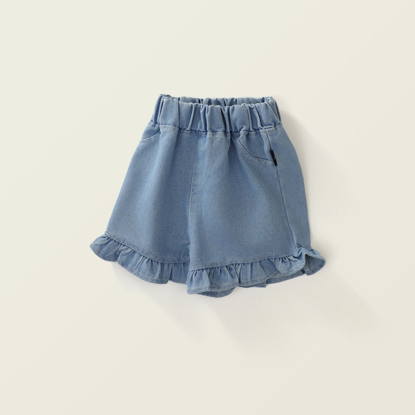 Girl's Denim Hotpants with Lace Trim