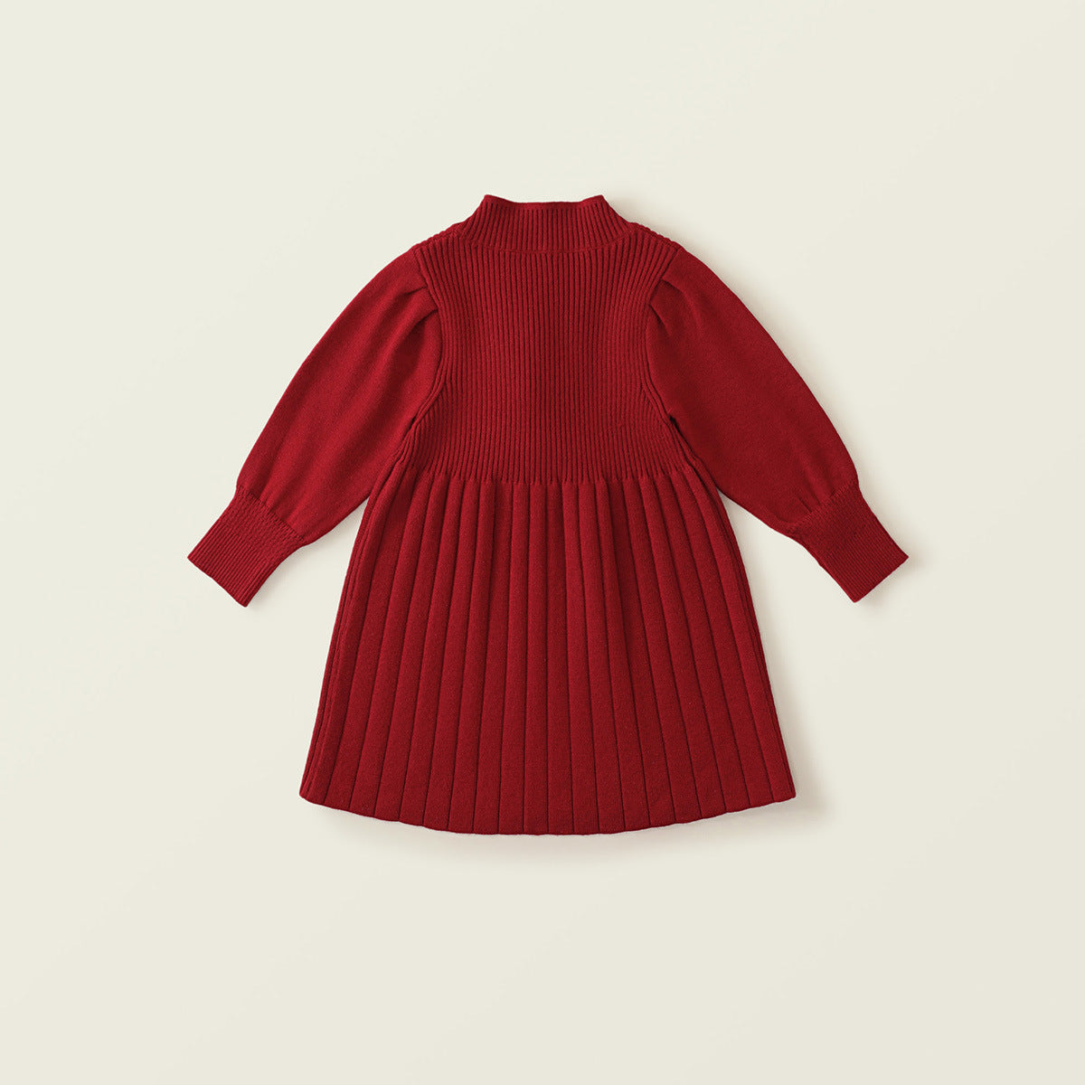 Girl's Red Knitted Long-Sleeve Dress - Festive Chinese New Year Outfit