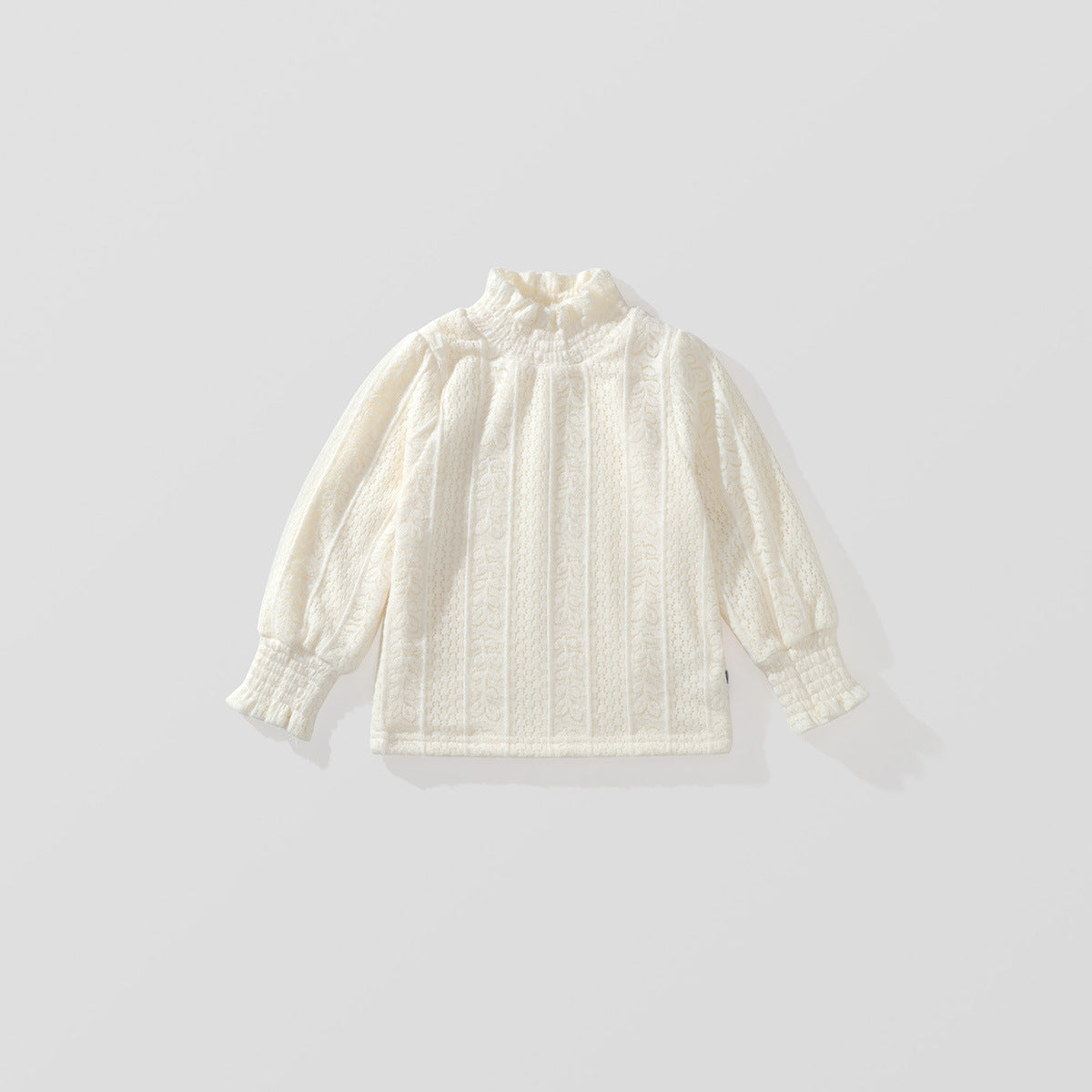 Girl's Thickened High-Neck Long-Sleeve Top with Lace
