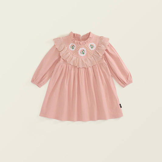 Girls French Lace-Trimmed Princess Dress