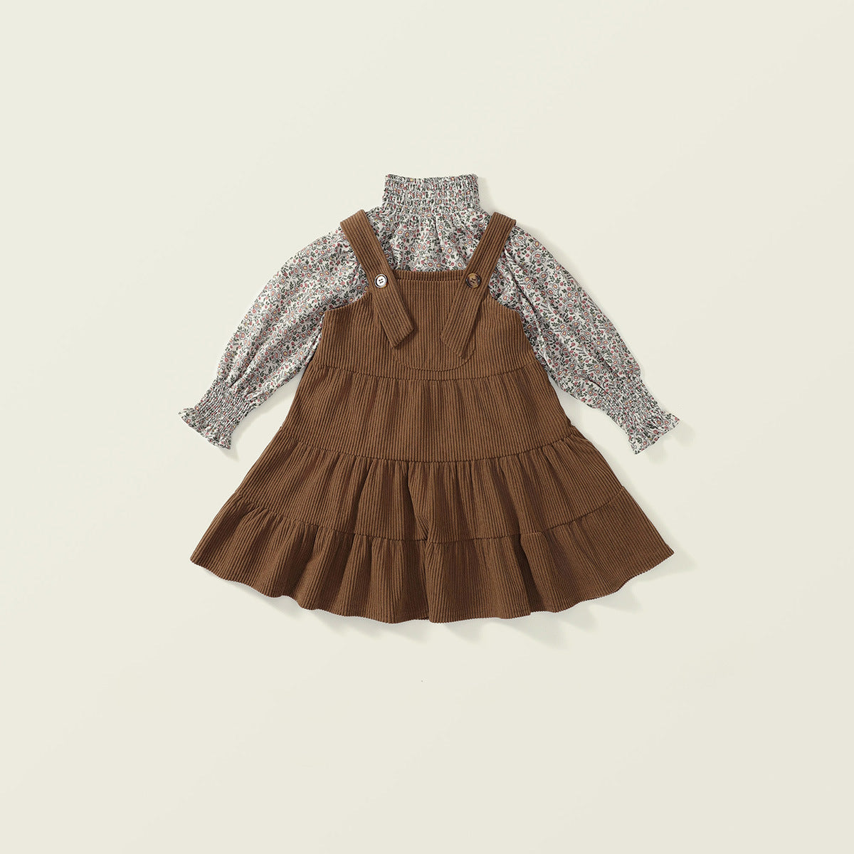 Girls Corduroy Dress & Floral Shirt Set