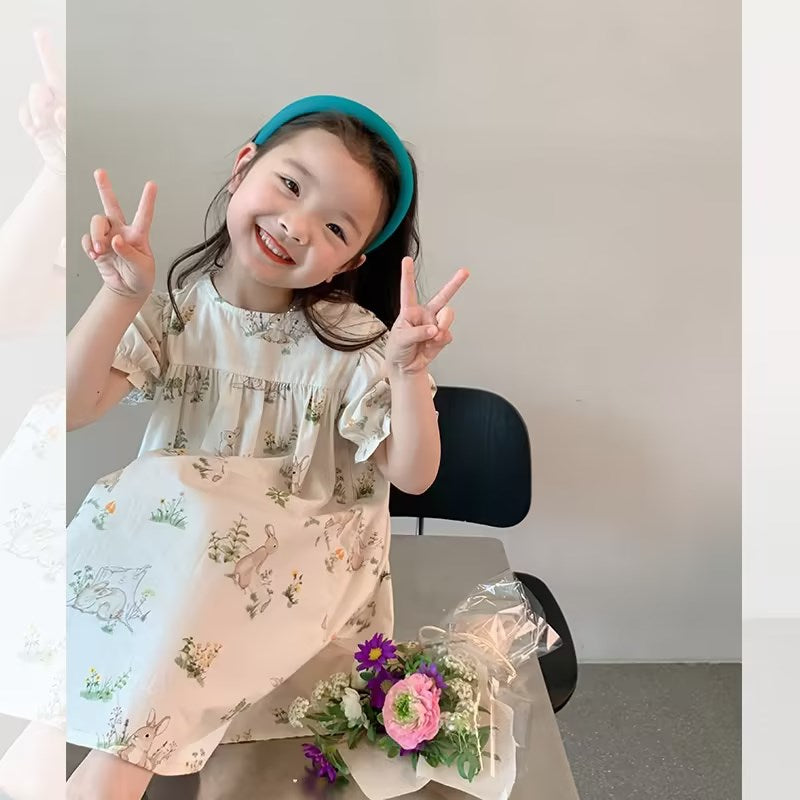 Girl's Rabbit Pattern Floral Dress