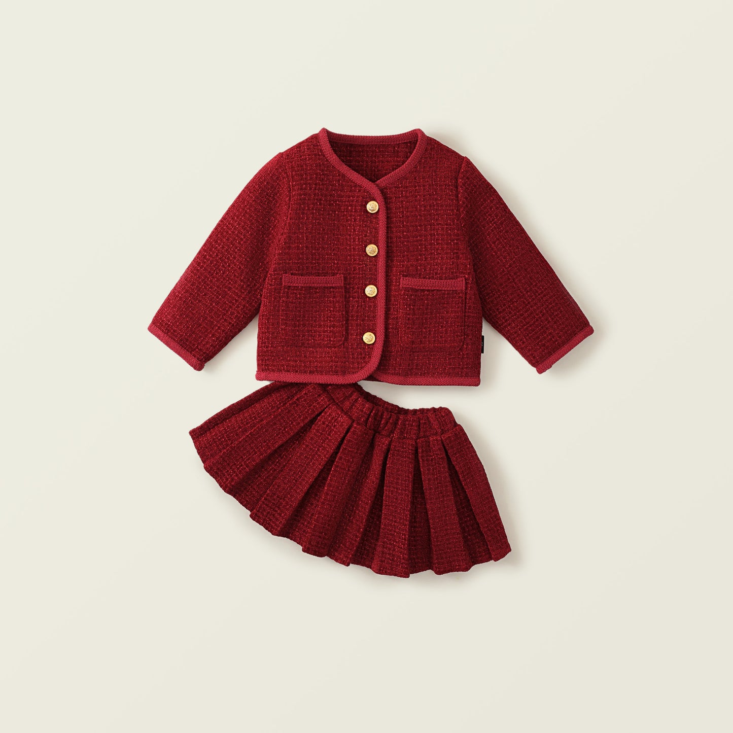 Girl's Autumn/Winter Quilted Red 2-Piece Outfit