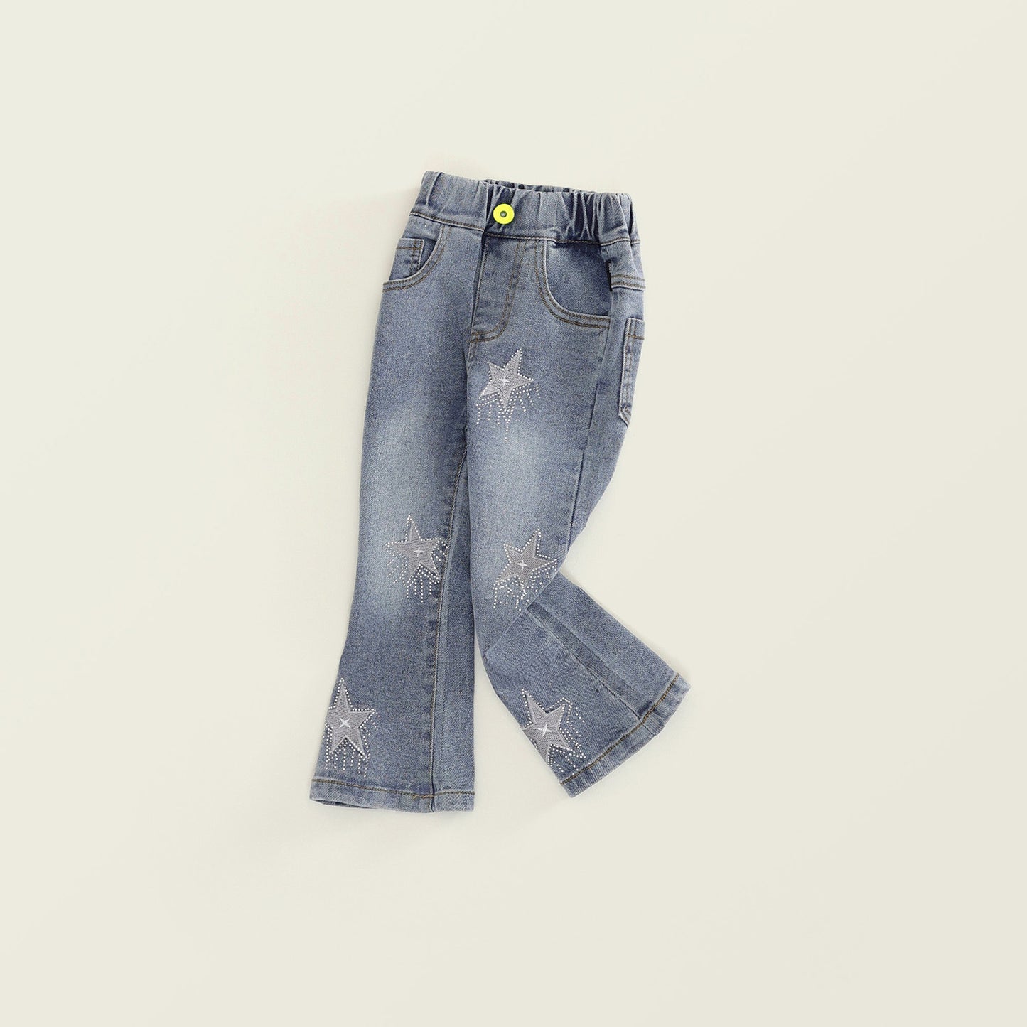 Girl's Korean-Style Flare Pants - Elastic Stretch Jeans with Rhinestones