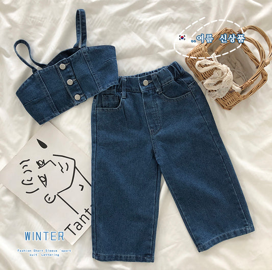 Girl's Summer New Arrival: Denim Vest & Pants Set K2220471/K4125522