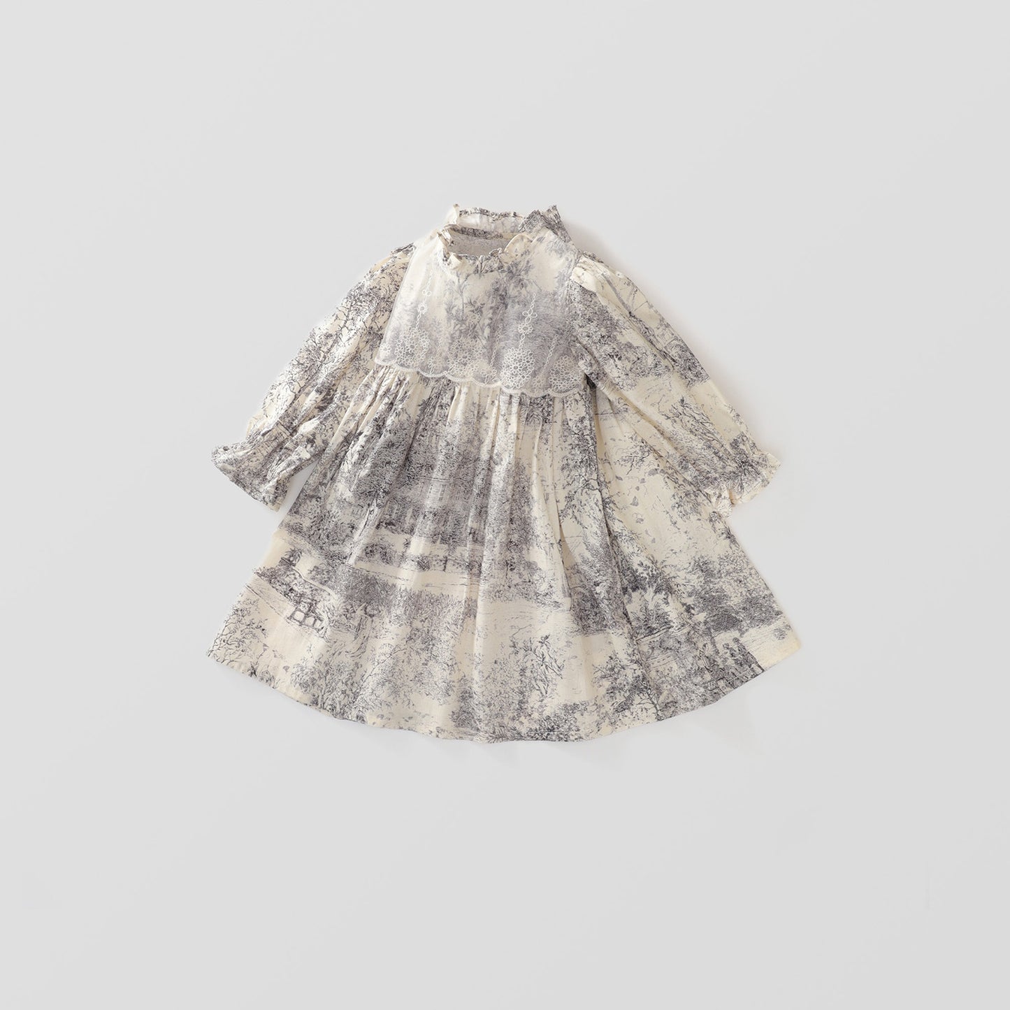 Girls Chinese Landscape Princess Dress with Lace