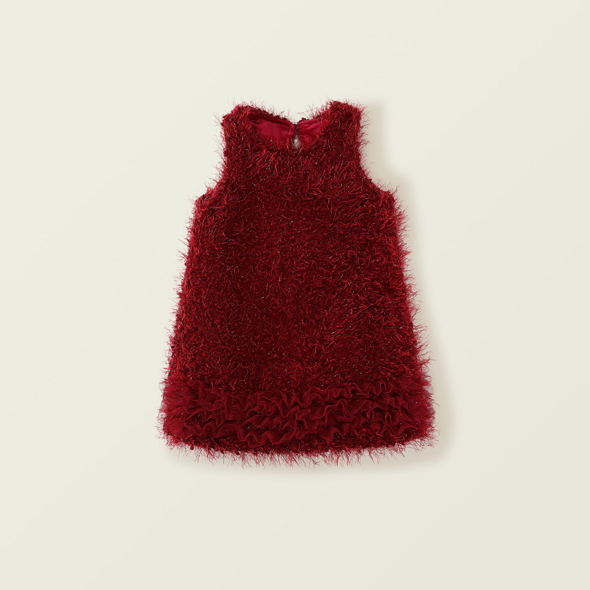 Girl's Red Fringe Lace Lined Vest Dress