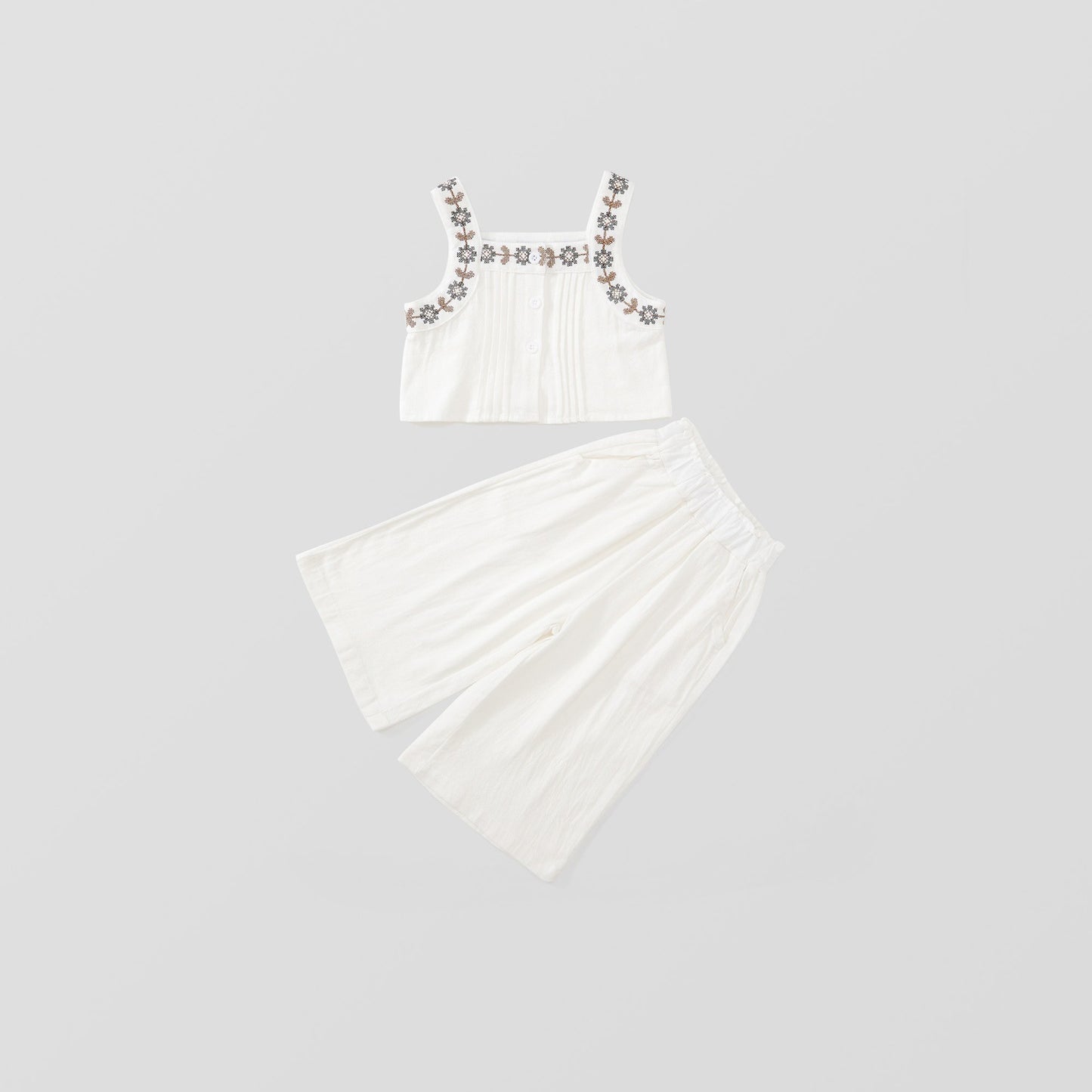 Girl's Embroidered Halter Top and Wide-Leg Pants Set