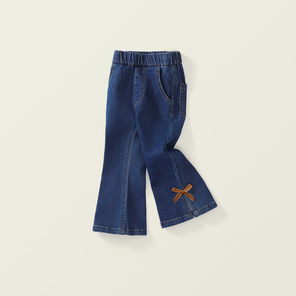 Girls Korean-Style Bow Denim Flare Pants