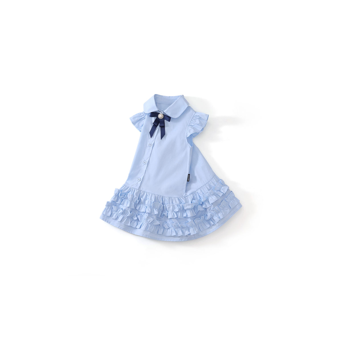 Girl's Blue School Style Flutter Sleeve Dress