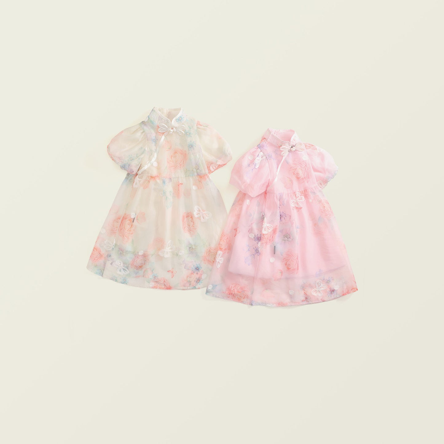 Girl's New Chinese-Style Bubble Sleeve Cheongsam Dress