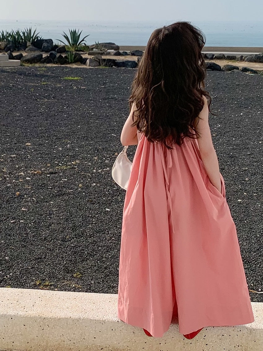 Girl's Pink Suspender Jumpsuit