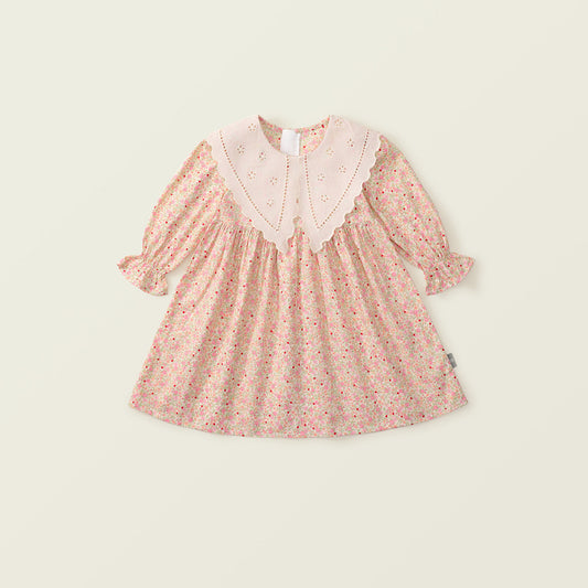 Girl Autumn Floral Lace Collar Dress