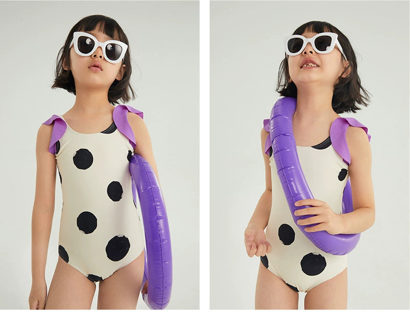 Girl's  Korean-Style Striped Polka Dot Swimwear