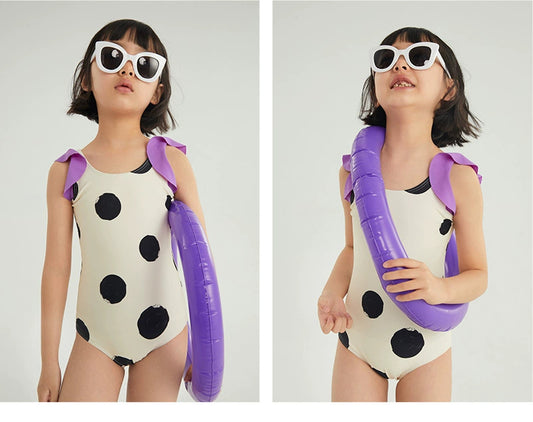 Girl's  Korean-Style Striped Polka Dot Swimwear