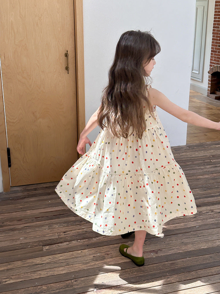 Girl's Colorful Polka Dot Sleeveless Vest Dress
