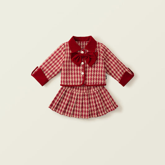 Girl's Thickened Cotton Red Checkered Little Chanel-Style Two