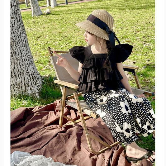 Girl's Summer Fly-Sleeve Top & Korean-Style Mosquito-Proof Pants Set