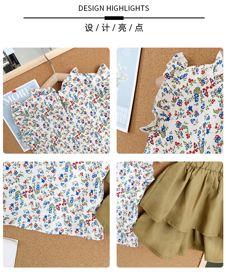 Girls Floral Sleeveless Top & Princess Skirt