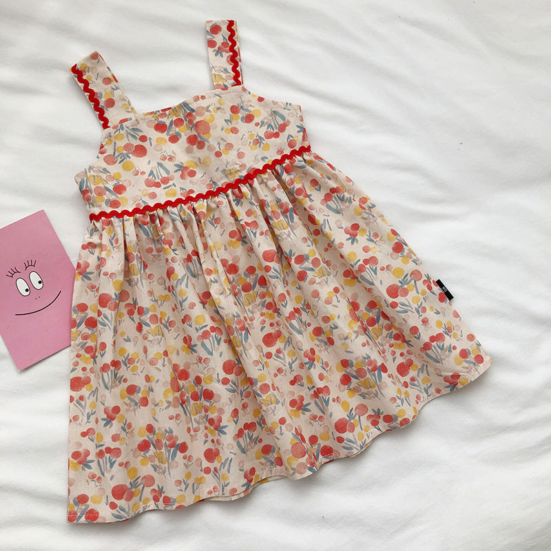 Girls Korean-Style Square Neck Print Vest Dress