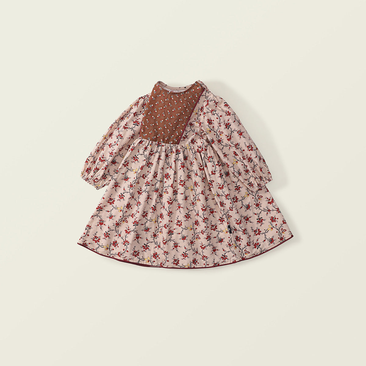 Girl's Vintage Floral Long-Sleeve Dress