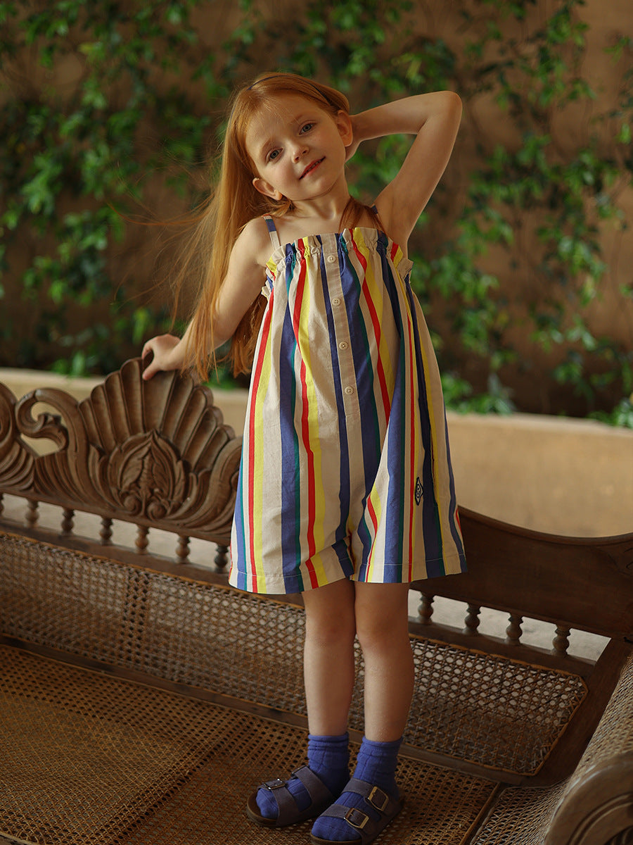 Girl's Spring/Summer New Stripe Jumpsuit