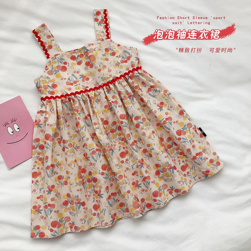 Girls Korean-Style Square Neck Print Vest Dress