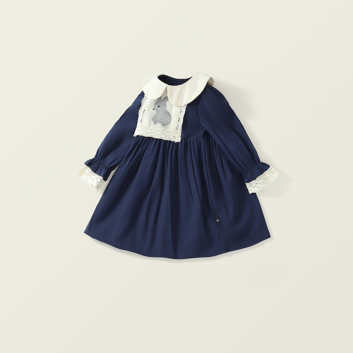 Girls French Baby Doll Collar Embroidered Rabbit Dress