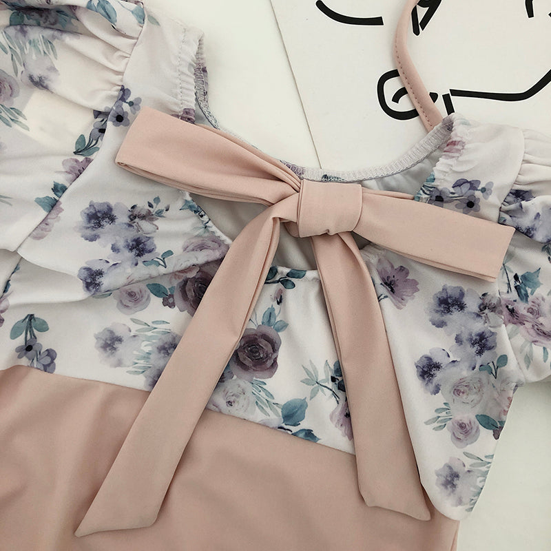 Girl's Cute Pink Floral Swimsuit