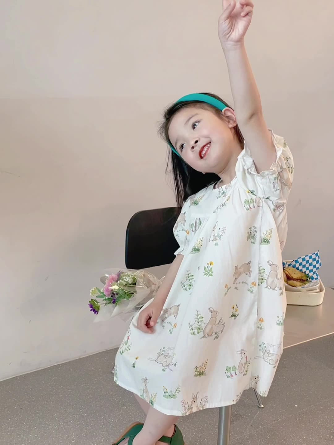 Girl's Rabbit Pattern Floral Dress