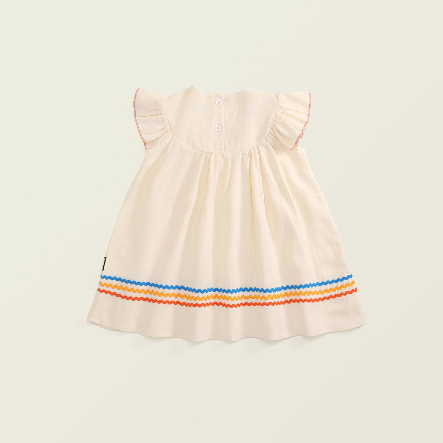 Girl's Cotton Dress with Embroidered Bear