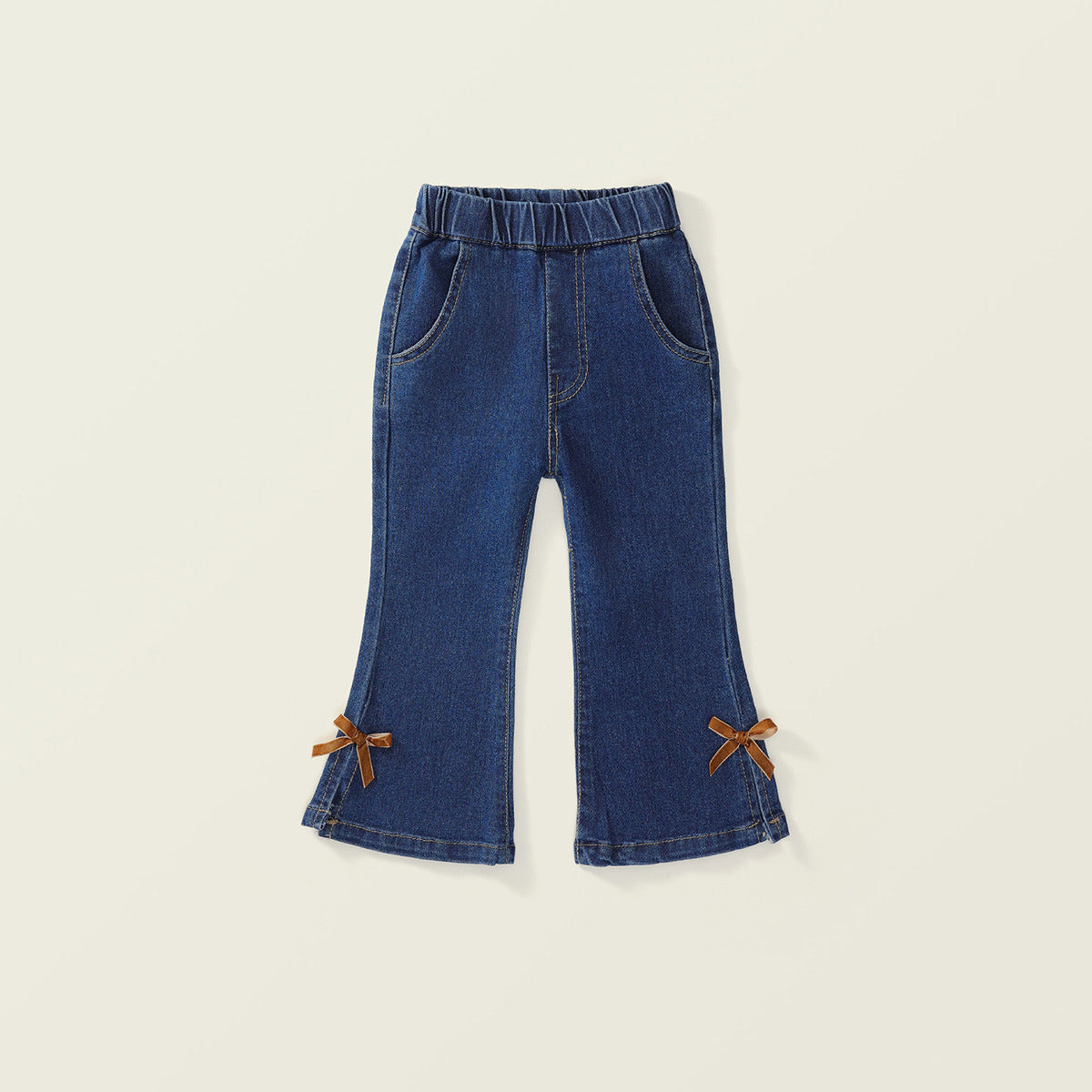 Girls Korean-Style Bow Denim Flare Pants