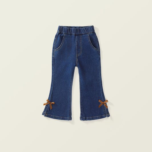 Girls Korean-Style Bow Denim Flare Pants