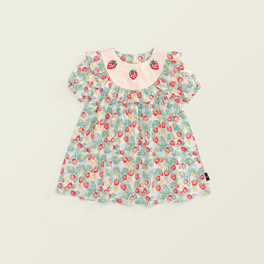Girls' Strawberry Embroidered Dress