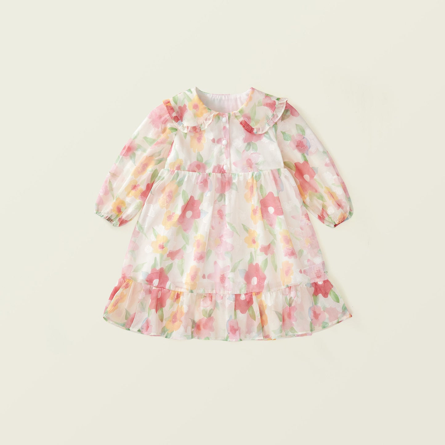 Girls Princess-Style Floral Chiffon Dress
