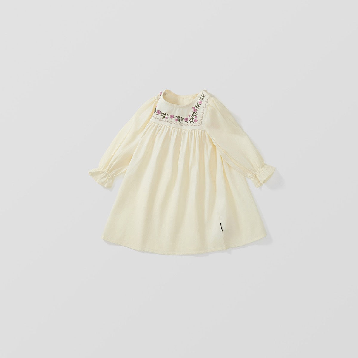 Girls Cotton Embroidered Princess Dress with Puff Sleeves