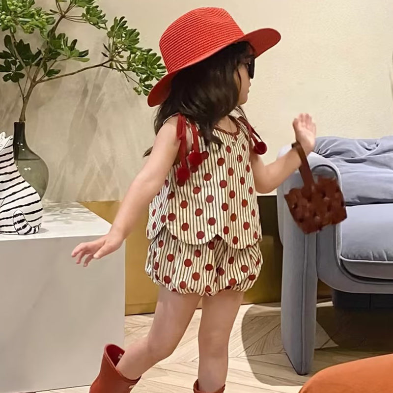 Girl New Summer Dotty Vest & Shorts Set