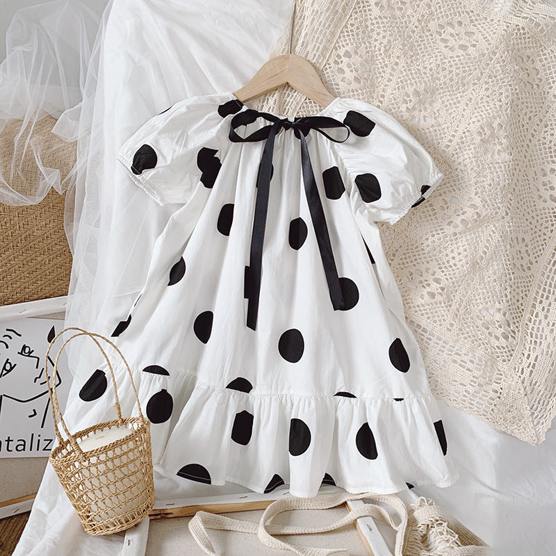 Girl's Summer Polka Dot Cotton Dress - Princess Style K3124543