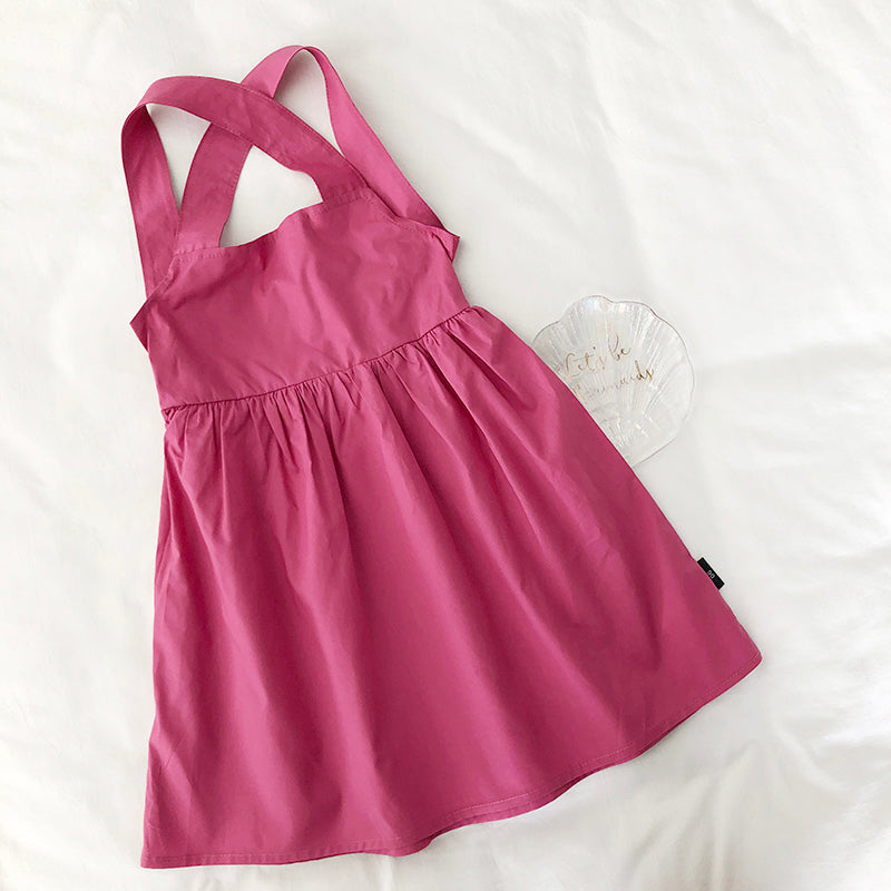 Girl's Summer New Solid Strapless Dress K3124240