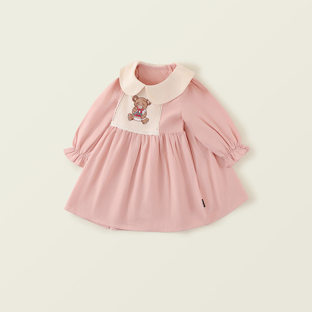 Girl's Embroidered Bear Dress with Peter Pan Collar
