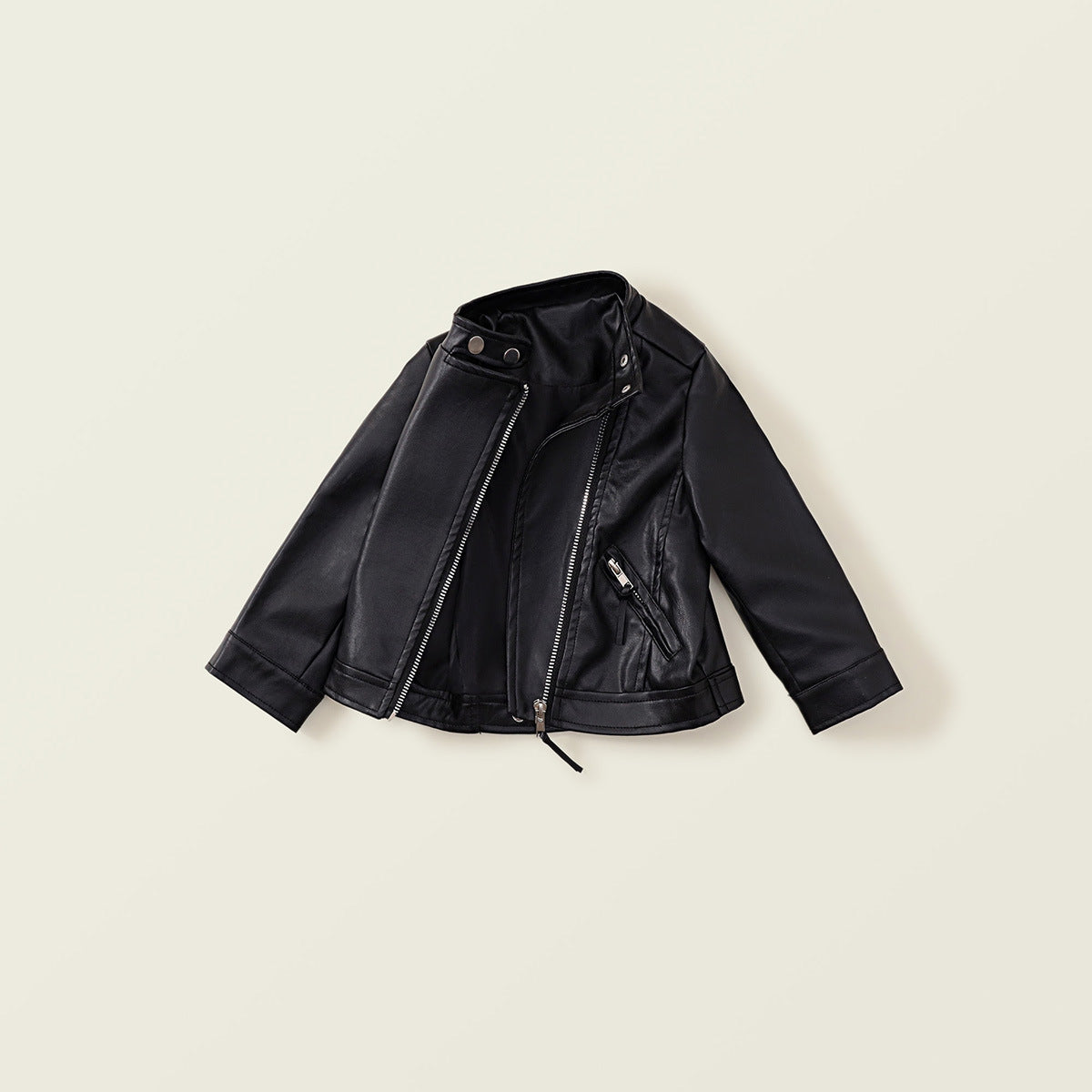 Girls Korean-Style Long-Sleeve Leather Jacket