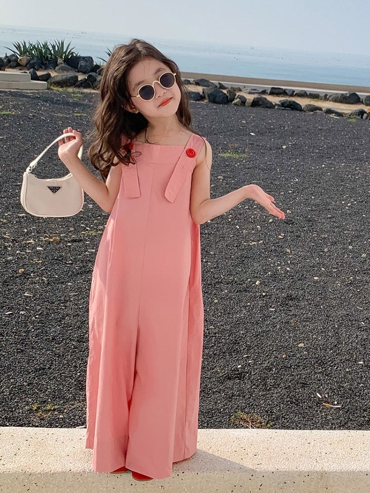 Girl's Pink Suspender Jumpsuit