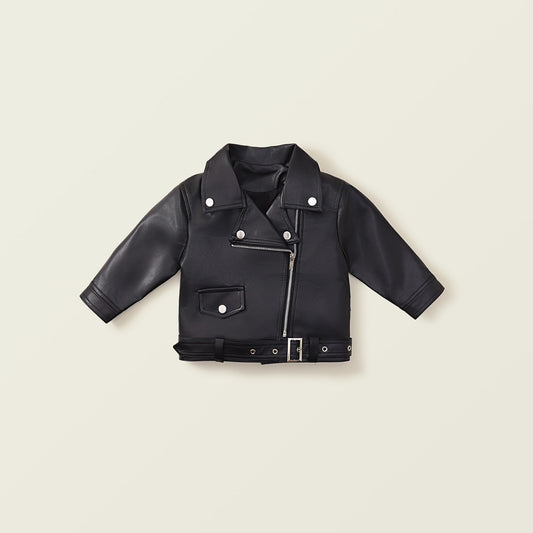 Girls' Long-Sleeve Big Lapel Leather Jacket - Autumn