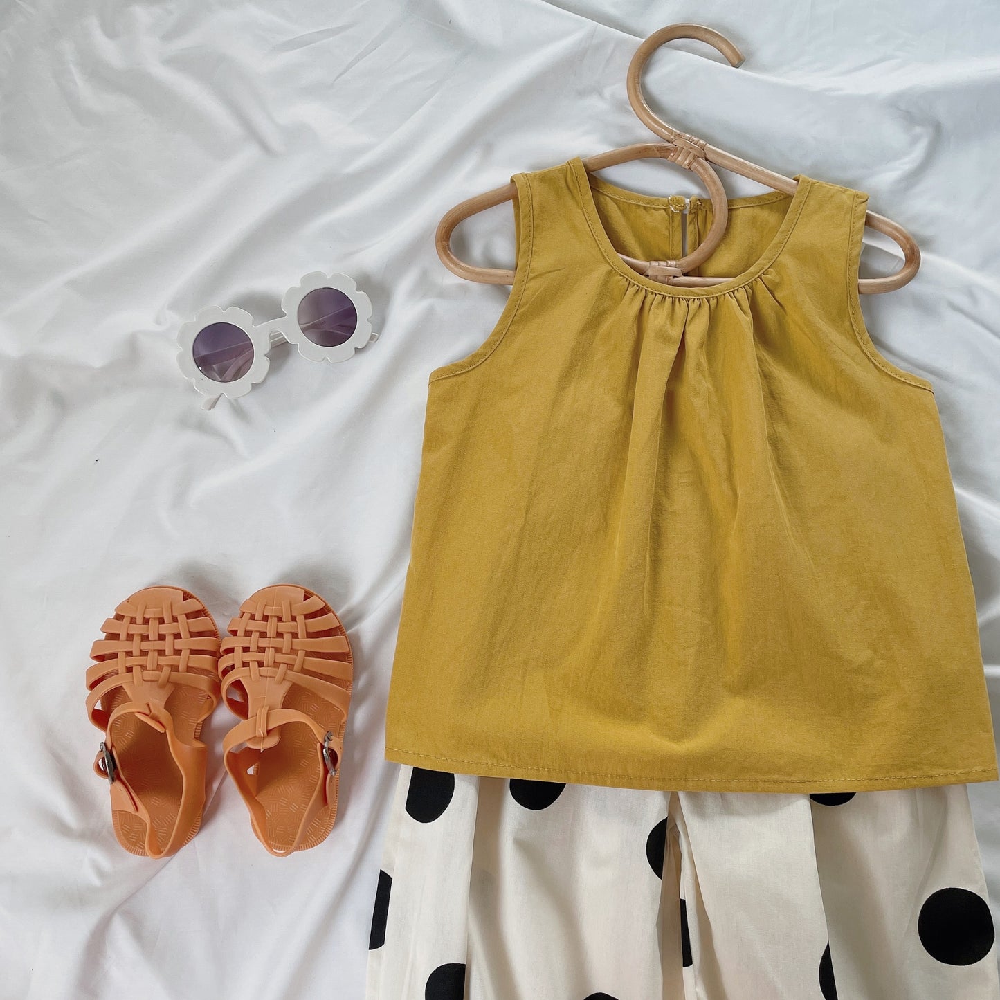 Girl's Sleeveless Vest & Polka Dot Mosquito-Repellent Pants Set