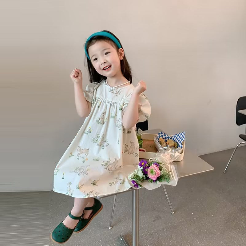 Girl's Rabbit Pattern Floral Dress